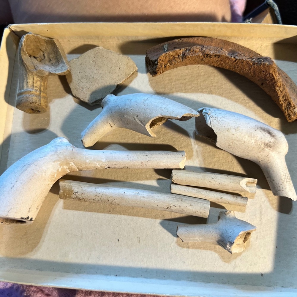 Antique Clay Pipe Fragments White Colonial Pottery Shards 10pc Set